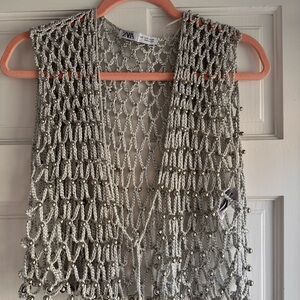 Zara Metallic Silver Crochet Vest
